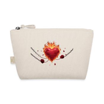 Flammendes Herz mit Ketten und Rosen - Bio-Täschchen - Natur - Vorne