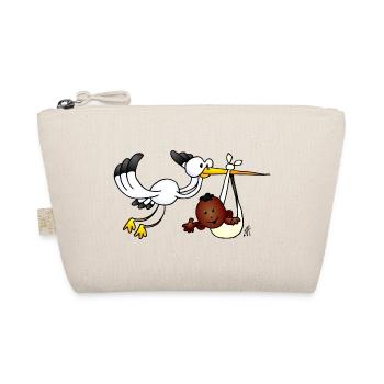 Skurriler Storch und Babyvogel Illustration - Bio-Täschchen - Natur - Vorne