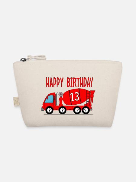 Betonmischer Happy Birthday 13 - Bio-Täschchen - Natur - Vorne