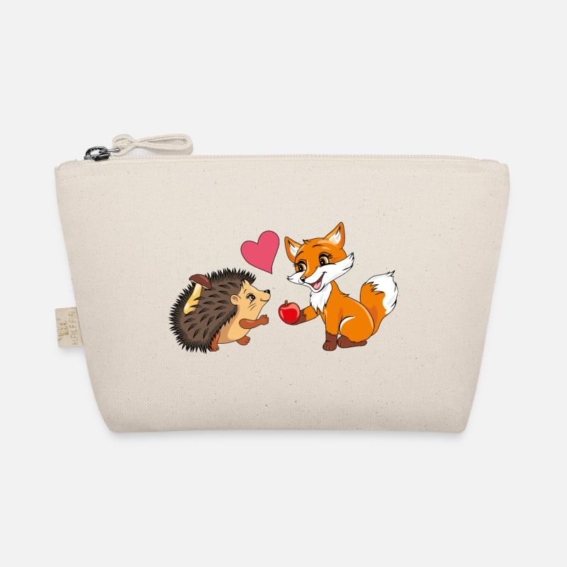 Babyfuchs gibt einem Igel einen Apfel Bio-Täschchen