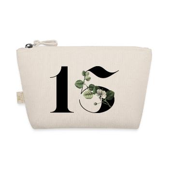 Number 15 Floral Green -15th Floral Anniversary - Organic Pouch - nature - Front