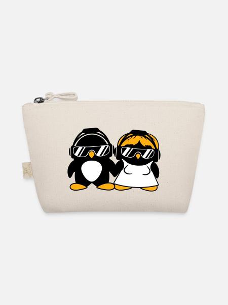 Zwei Pinguine DJ Paar Kopfhörer Sonnenbrille Team - Bio-Täschchen - Natur - Vorne