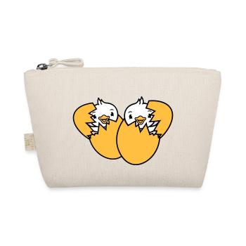 2 Birds Two Chicks Egg Hatch Born Eggshell - Organic Pouch - nature - Front
