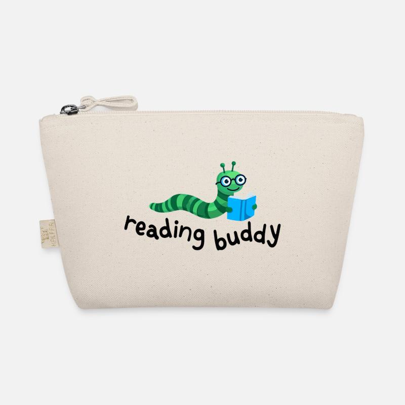 Reading friend Cute bookworm with book Organic Pouch