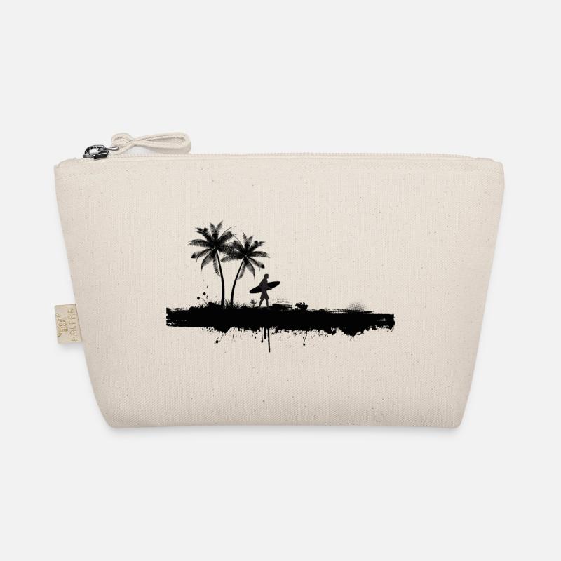 Palmenstrand Silhouette Surfer - Bio-Täschchen - Natur