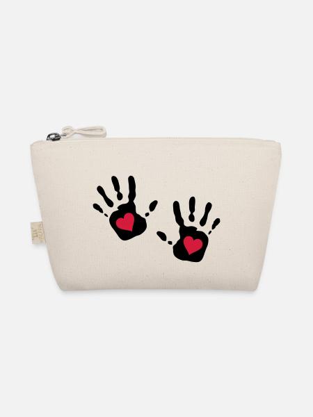 Double Handprint Red Heart - Organic Pouch - nature