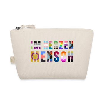 Buntes Schriftzug Pride T Shirt "Im Herzen Mensch" - Bio-Täschchen - Natur - Vorne