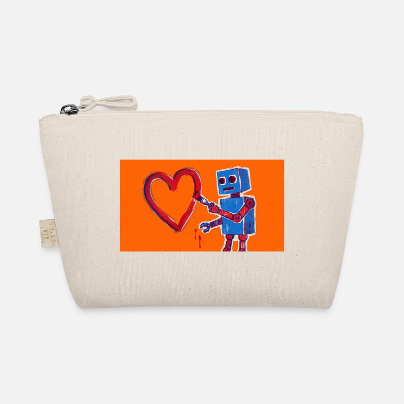 Robot heart on neon orange background Organic Pouch