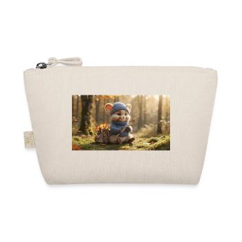 Cute little mouse in blue sweater holding a wooden - Bio-Täschchen - Natur - Vorne