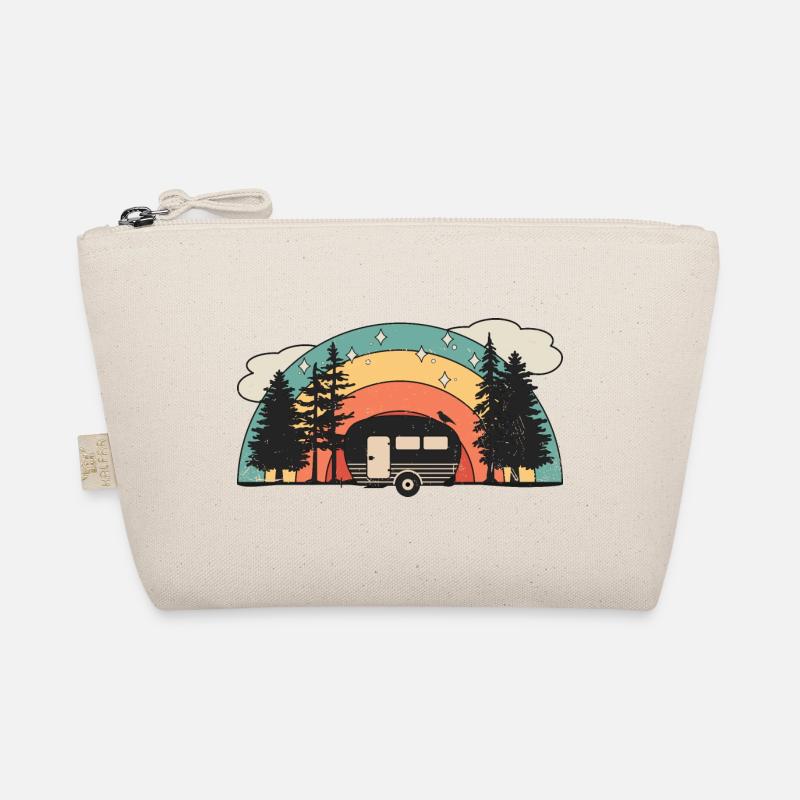 Retro Sonne Wohnwagen Wohnmobil Caravan Camping - Bio-Täschchen - Natur