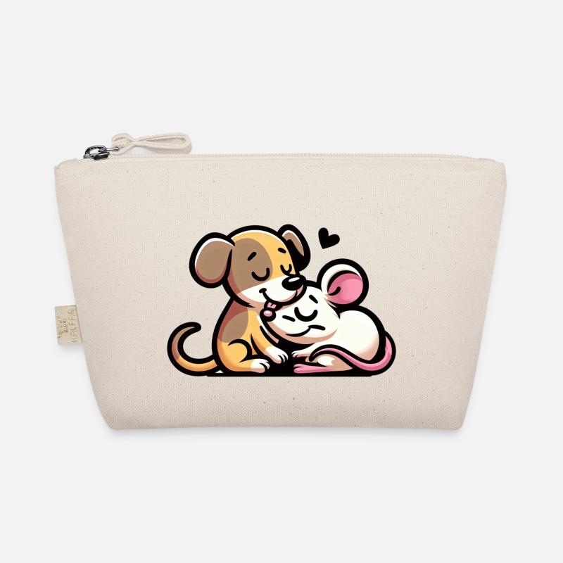 Cuddling Dog And Mouse In Love - Bio-Täschchen - Natur