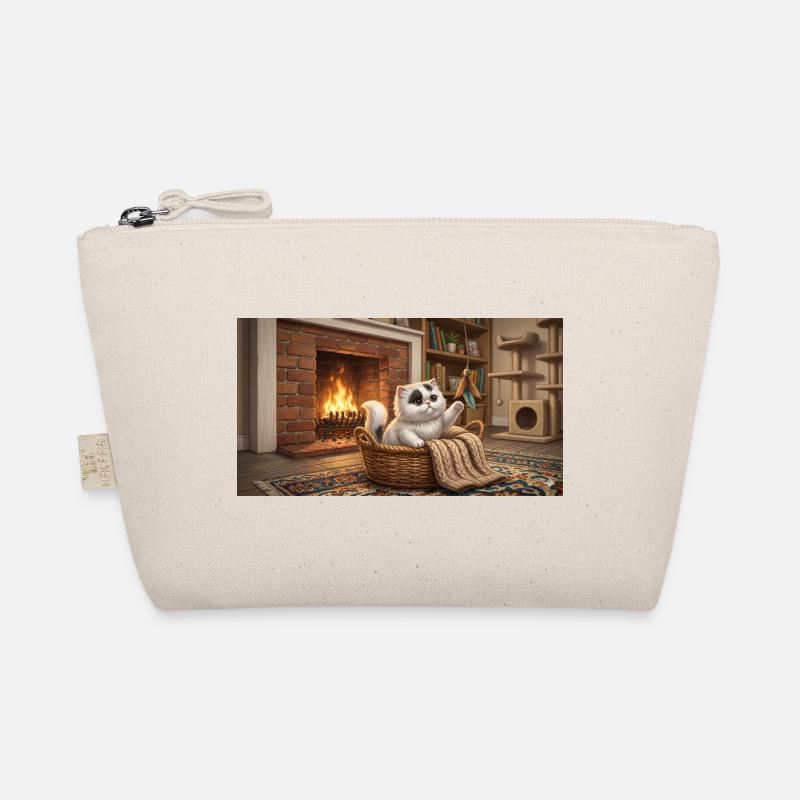 Chat douillet dans le panier près de la cheminée Trousse biologique