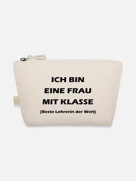 Frau mit Klasse Lehrer Spruch black - Bio-Täschchen - Natur - Vorne