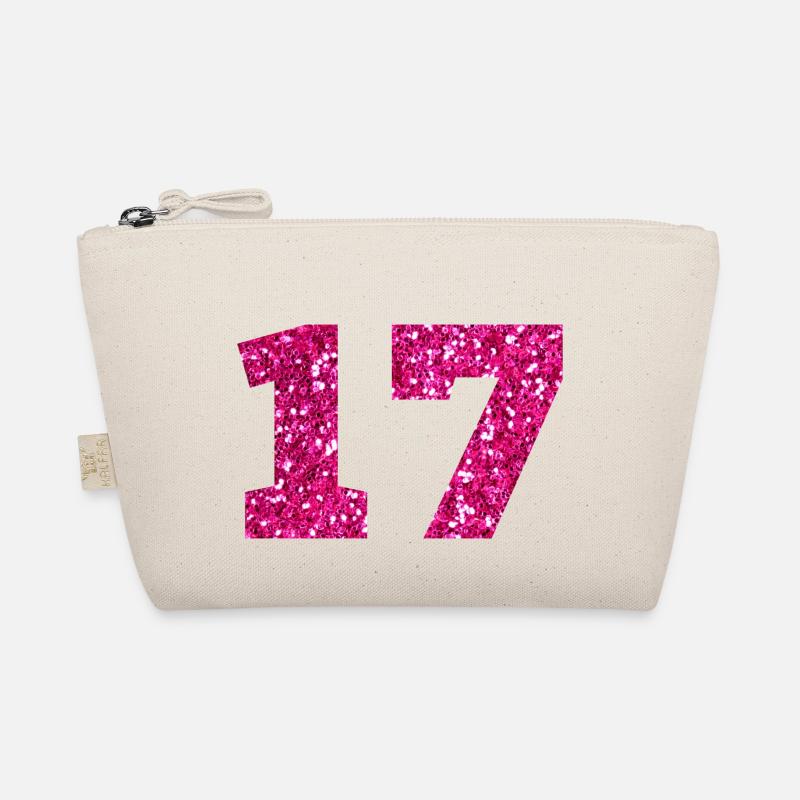 Number 17 Pink Glitter - 17th Birthday Organic Pouch
