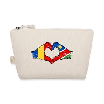 Drapeau de la Roumanie et de la Namibie, mains en forme de cœur, utilisé - Trousse biologique - nature - Devant
