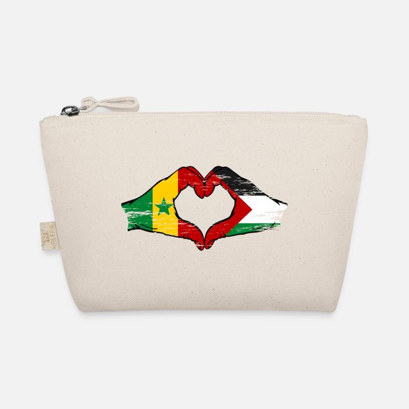 Senegal Palestine Flag Hands Heart Shape Used Organic Pouch