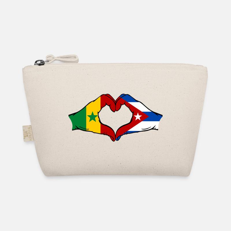 Senegal Cuba Flag Hands Heart Shape - Organic Pouch - nature