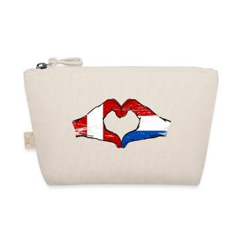 Drapeau Pérou-Hollande, mains en forme de cœur, utilisé - Trousse biologique - nature - Devant