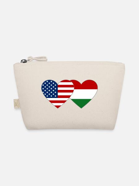 USA Ungarn Flagge Herzform - Bio-Täschchen - Natur