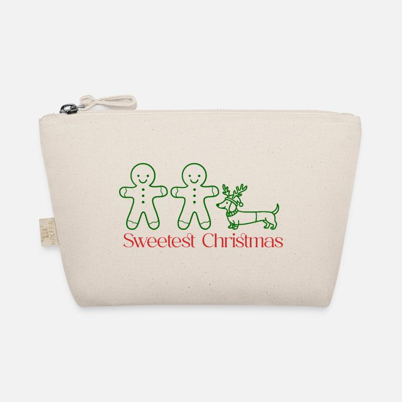 Christmas–Gingerbread Couple & Dackel (green) - Bio-Täschchen - Natur