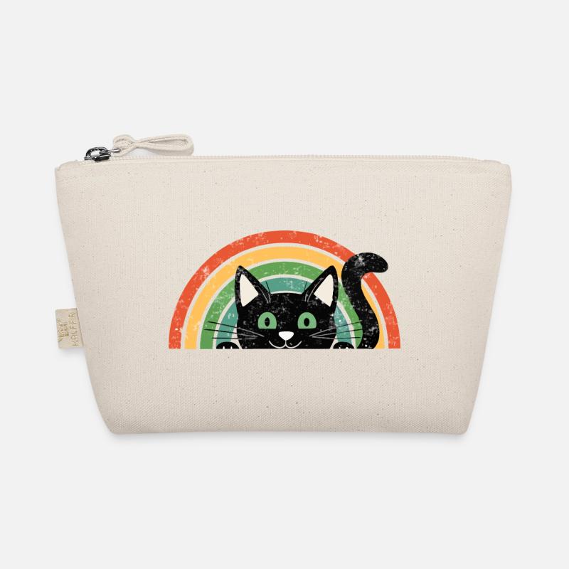 Schwarze Katze im Regenbogen Retro Rainbow Cats - Bio-Täschchen - Natur