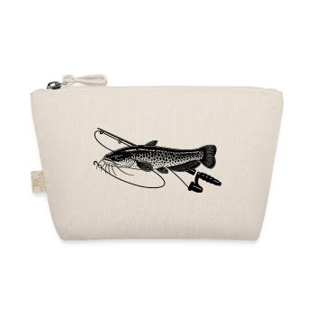 Wels Fisch angeln mit Rute Petri Heil - Bio-Täschchen - Natur - Vorne