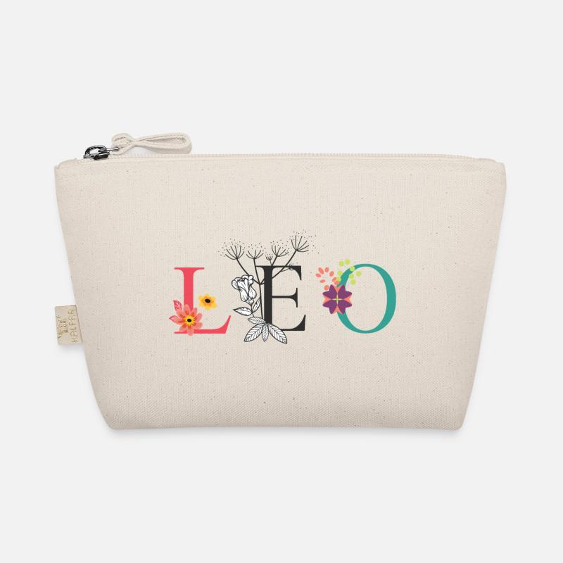 LEO Name Art avec des fleurs brodées Trousse biologique