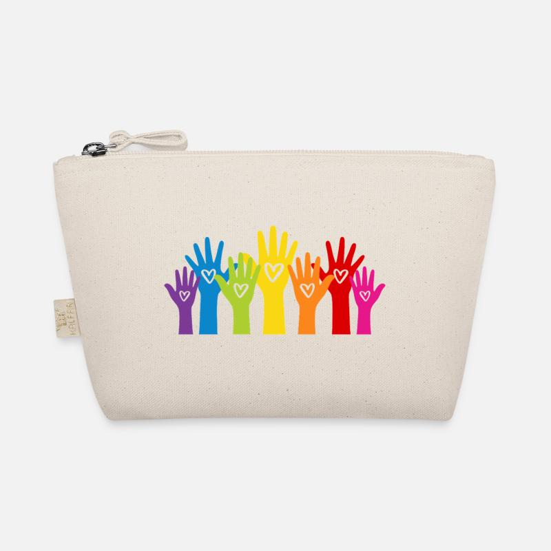 Bunte Hände mit Herzen - Everyone is welcome here - Bio-Täschchen - Natur