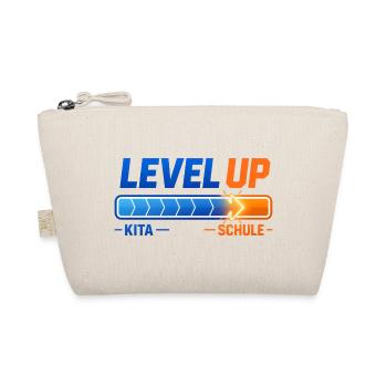Level Up Kita Schule Einschulung Schulkind Spruch - Bio-Täschchen - Natur - Vorne