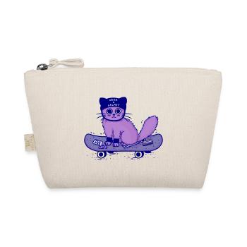 Skateboard Cat "Wear a Helmet" - Organic Pouch - nature - Front