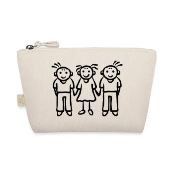3 Children - Girls Boy Friends Family - Organic Pouch - nature - Front
