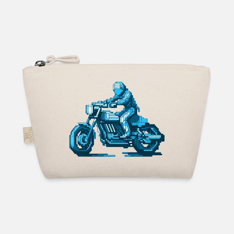 Motorcyclist sits on his machine in 8 bit Organic Pouch