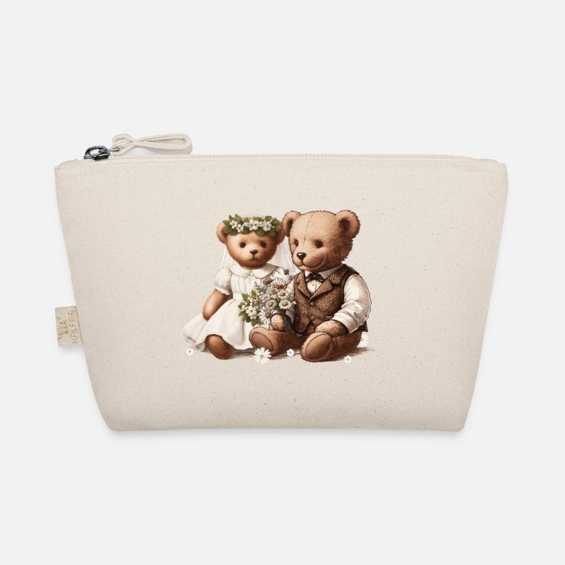 Vintage Hochzeit: Teddybär-Brautpaar Vintage-Stil - Bio-Täschchen - Natur