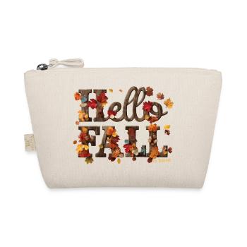 Hello Fall Warm Autumn Leaves & Wood Style Letters - Organic Pouch - nature - Front