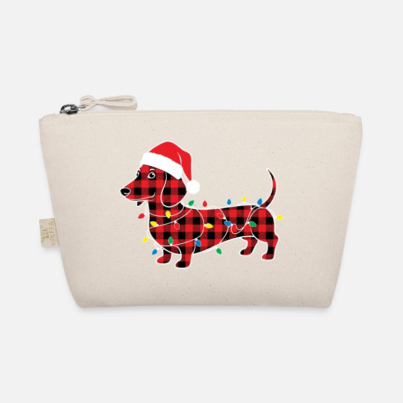 Hund Dackel Weihnachten Plaid Rot Plaid - Bio-Täschchen - Natur