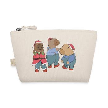 Cute Christmas Capybara Trio in Santa & Elf Outfit - Organic Pouch - nature - Front