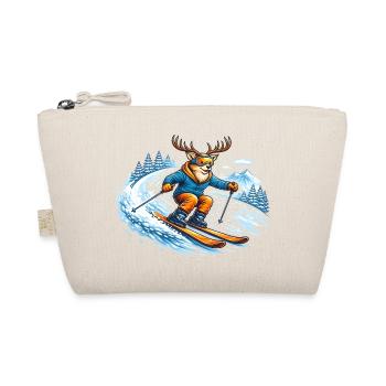 Funny Ski Deer – Comic Winter Sports Motif - Organic Pouch - nature - Front