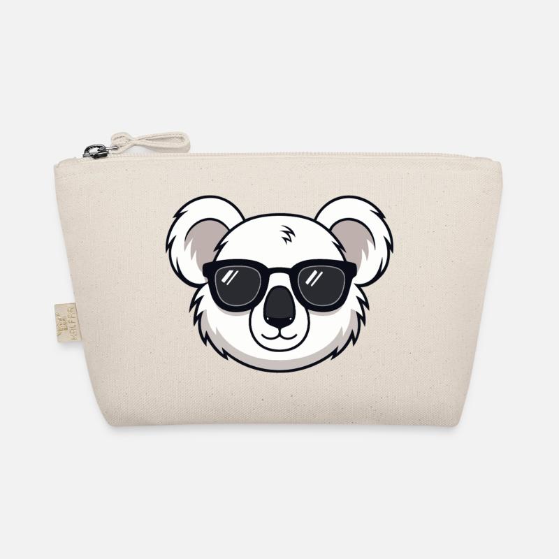 White Koala Cartoon Black Glasses Organic Pouch