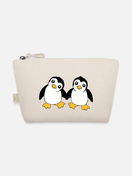 2 Cute Little Funny Penguins Friends Love Team - Organic Pouch - nature - Front