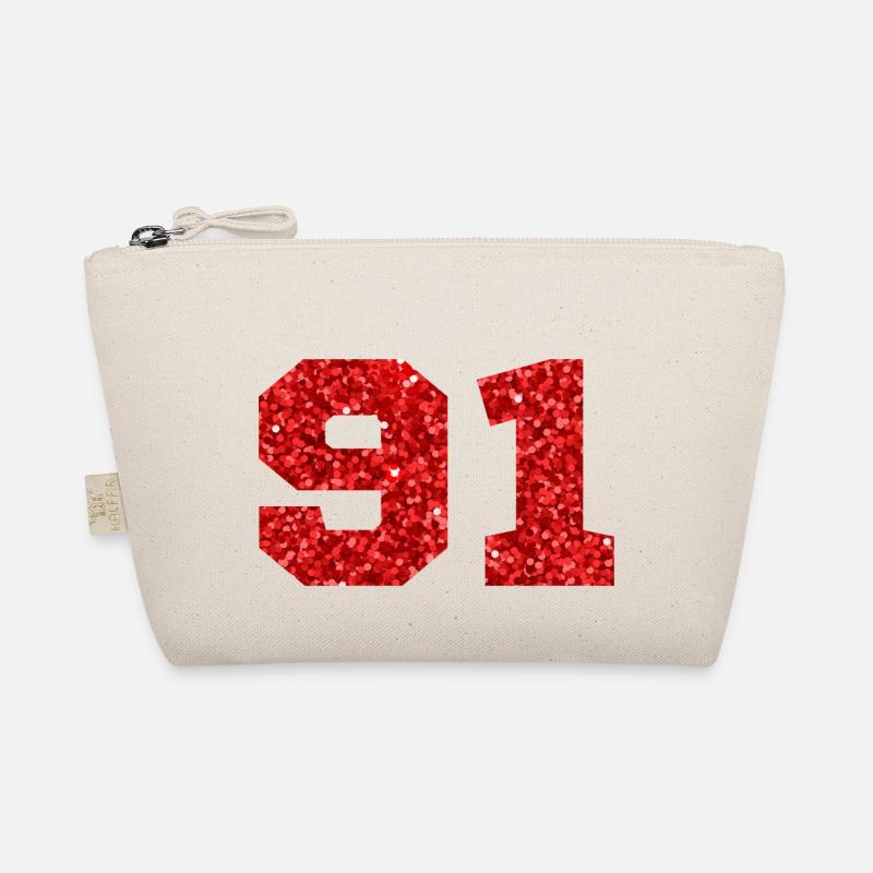 Number 91 Red Glitter - 91st Birthday Organic Pouch