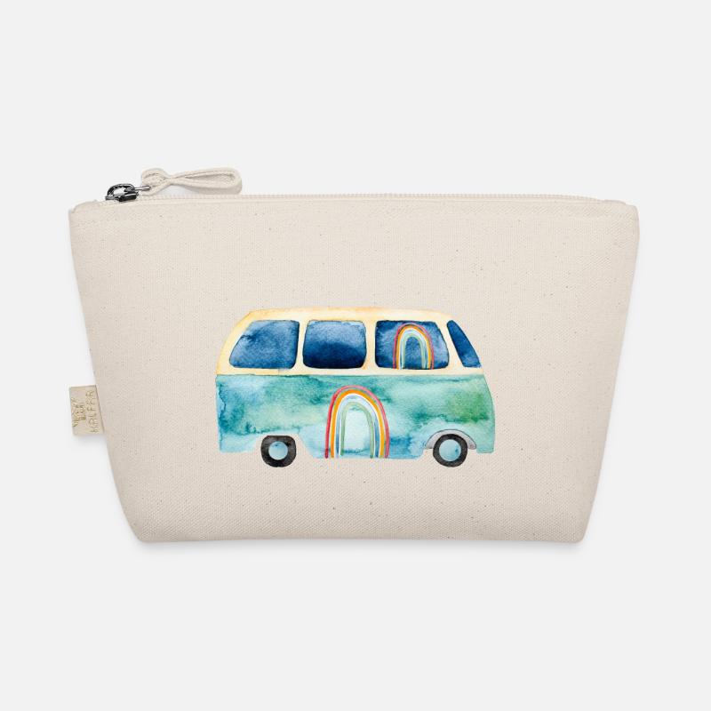 Regenbogen Retro Vintage Van Bus - Bio-Täschchen - Natur