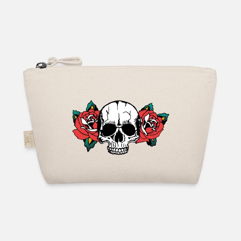 rosa Blume Schädel alte Schule Tattoo Kopf des Todes Bio-Täschchen