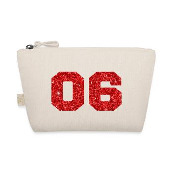 Number 6 Red Glitter - 6th Anniversary - Organic Pouch - nature - Front