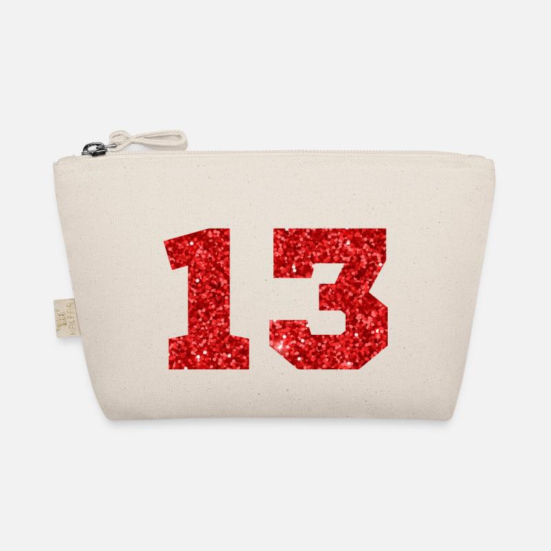 Number 13 Red Glitter - 13th Anniversary Organic Pouch