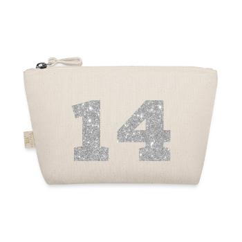 Nummer 14 Silberner Glitzer - 14. Jubiläum - Bio-Täschchen - Natur - Vorne