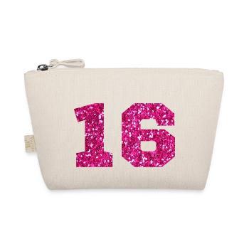 Numéro 16 paillettes rose - 16e anniversaire - Trousse biologique - nature - Devant