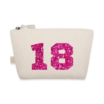 Number 18 Pink Glitter - 18th Birthday - Organic Pouch - nature - Front