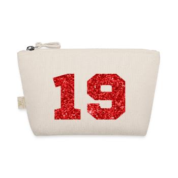 Number 19 Red Glitter - 19th Anniversary - Organic Pouch - nature - Front