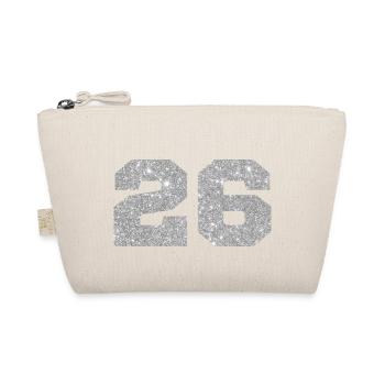 Number 26 Silver Glitter - 26th Anniversary - Organic Pouch - nature - Front