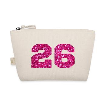 Number 26 Pink Glitter - 26th Birthday - Organic Pouch - nature - Front